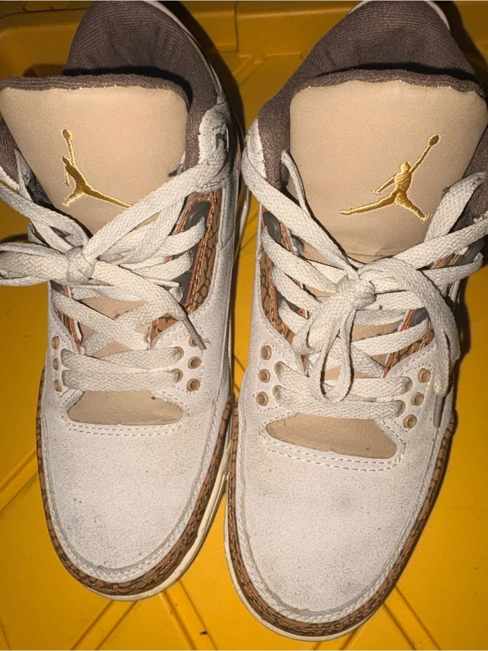 Jordan Light Gray Suede Sneakers with Brown Trim